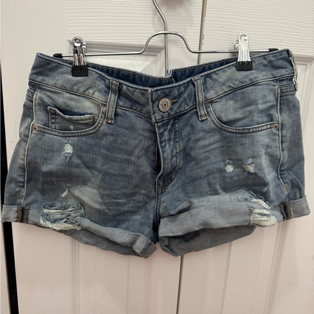 Express Light Blue Distressed Jean Shorts